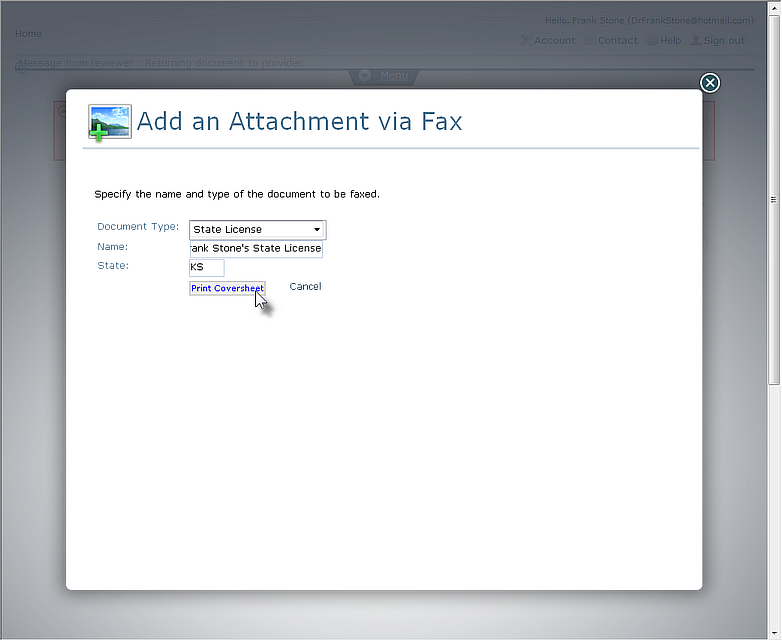 Figure 18 Add an Attachment via Fax Fly-Out